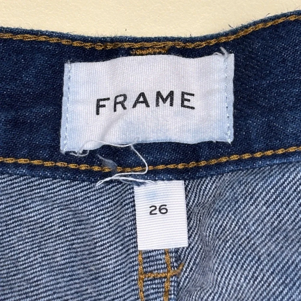 FRAME Le Jane Contrast Patchwork Jeans Indigo Women Size 26 Denim High Rise - Picture 5 of 16